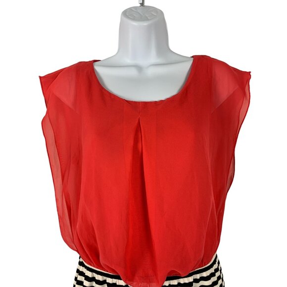 Studio Y Womens Red & Black Striped Sleeveless Dress With Sheer Top Medium - Picture 2 of 10